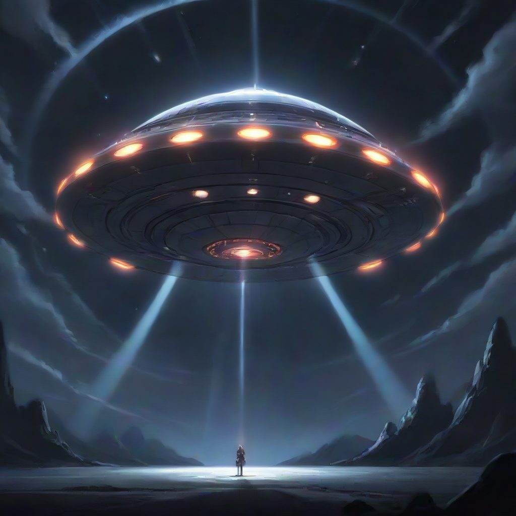 a flying saucer illuminating a person
